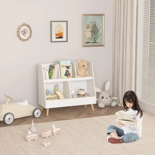 Vista 7 de GDFStudio Estantería para niños y organizador de almacenamiento de juguetes, 5 cubículos, estantería abierta de madera con 2 cubos grandes y patas