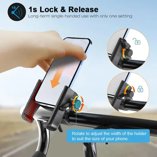 Vista 5 de Soporte universal ajustable para teléfono de bicicleta compatible con iPhone 15/14/13/12 Pro Max, Samsung Galaxy S23/S22 Ultra, accesorios