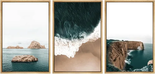 Vista 35 de SIGNWIN Lienzo enmarcado para pared, juego de arte abstracto de serenidad costera, ilustraciones abstractas junto al mar, arte moderno, decorativo