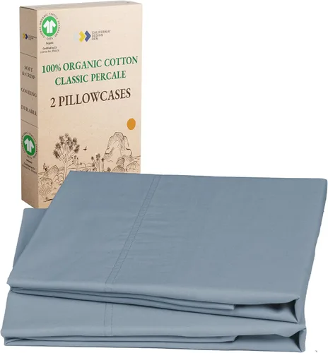 Vista 8 de California Design Den Juego de 2 fundas de almohada de 100 % algodón orgánico tamaño Queen/estándar, suaves y nítidas fundas de almohada de algodón