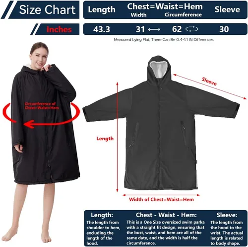 Vista 2 de Oksun Waterproof Swim Parka, Windproof Surf Poncho Warm Coat, Recycled Fabric Water Resistent Oversized Sherpa Lining Jacket