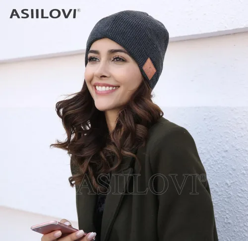 Vista 2 de ASIILOVI gorro con Bluetooth 5.0, inalámbrico, de punto, gorro de invierno con micrófono incorporado desmontable, con altavoces estéreo HD