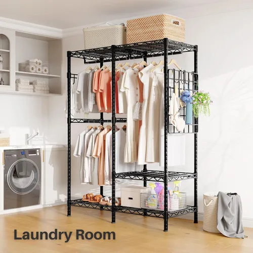 Vista 7 de HOKEEPER Percheros de ropa resistentes para colgar ropa, cargas de 1100 libras con tablero de malla lateral y ganchos, armarios portátiles