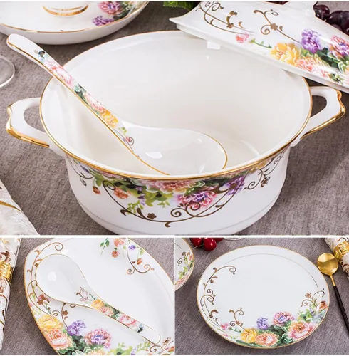 Vista 9 de 60pcs Vajilla Sets Tazones Platos Cucharas Bandeja Plato Jingdezhen Hecho A Mano Arte Cerámica Chinaware Porcelana Tazón Vajilla Tazón