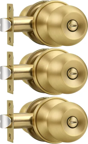 Vista 22 de Probrico Perillas de puerta interior de acero inoxidable, cerraduras de puerta sin llave para dormitorio, baño, bronce antiguo, 1 paquete