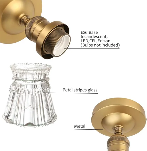 Vista 6 de Pathson Flush Mounted Ceiling Light with Heavy Handmade Crafts Glass, Modern Hardwired Stripes Ceiling Lamp Lighting for Living Room Bedroom