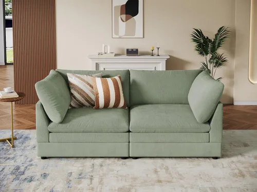 Vista 27 de VANOMi Sofá modular modular en forma de L de 98 pulgadas con otomana Beige