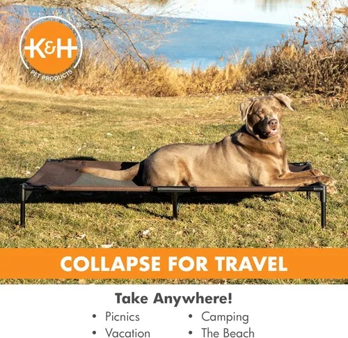 Vista 8 de K&H - Cama elevada para perros para exteriores, cama elevada para perros extra grandes y gigantes, diseño de hamaca central de malla transpirable
