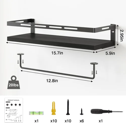 Vista 2 de YGEOMER - Estantes flotantes para organizador de baño sobre inodoro, estantes de baño montados en la pared con toallero, estante de pared