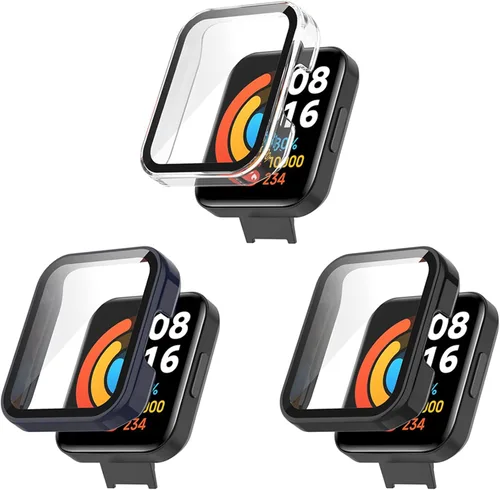 Vista 8 de Paquete de 2 fundas protectoras de pantalla compatibles con Redmi Watch 2 Lite, accesorios de policarbonato de vidrio templado, resistente a