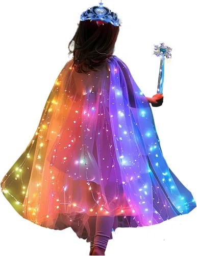 Vista 10 de Capa de princesa con luz LED para niñas con corona y cetro resplandeciente