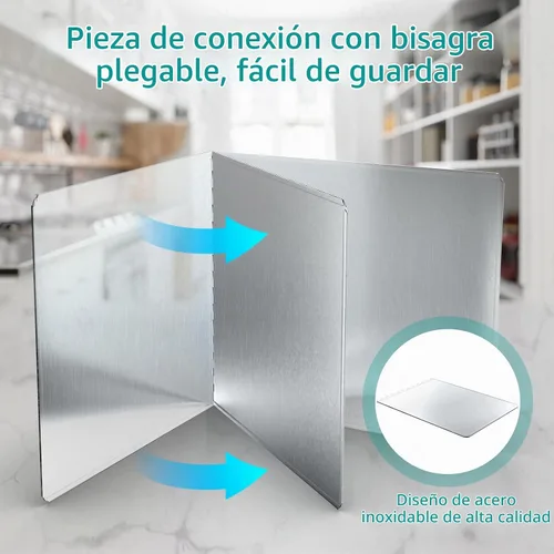 Vista 3 de Protector contra salpicaduras de cocina de 16 x 12 pulgadas, 2 unidades, panel plegable de acero inoxidable con protección de bordes, aislamiento