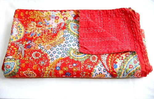 Vista 6 de Manta india hecha a mano de algodón Kantha Quit de algodón Gudari (negro)