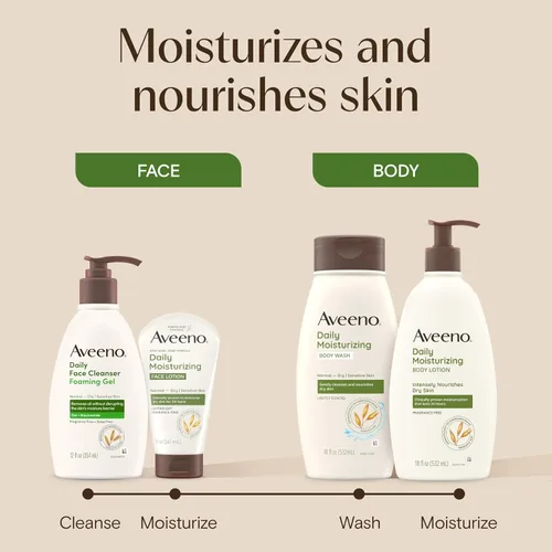 Vista 5 de Aveeno Loción facial hidratante diaria con avena prebiótica calmante, hidratante facial ligero y no graso para pieles normales a secas, sensibles