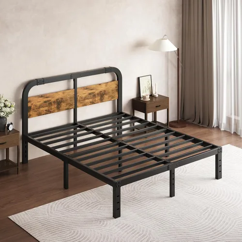 Vista 8 de ZIYOO Base de cama Queen de 14 pulgadas con cabecero, marco de cama de plataforma resistente, no necesita somier, sin ruido, espacio
