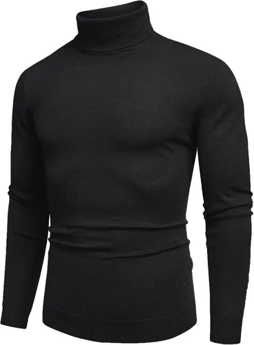 Vista 2 de COOFANDY Suéter de cuello alto ajustado para hombre, casual, básico, de manga larga, suéter de punto
