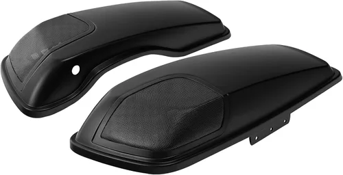 Vista 2 de TCT-MOTORPARTS Alforjas de mezclilla negra con tapas, bocina de 5 x 7 pulgadas, rejillas para Harley Street Glide Road King Road Glide Ultra Limited