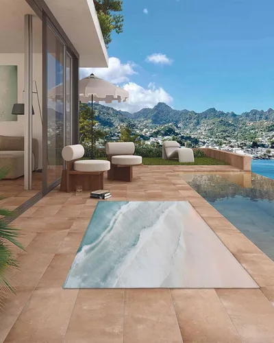 Vista 4 de Summer Beach Outdoor Rug for Patio/Deck/Porch, Ocean Nautical Coastal Non-Slip Large Area Rug 4 x 6 Ft, Seaside Aqua Beige Indoor Outdoor Rugs