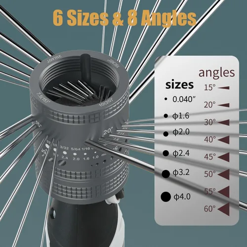 Vista 2 de Afilador de tungsteno para soldadura Tig, 6 tamaños y 8 ángulos Cabezal de amoladora de electrodo de tungsteno, accesorios de soldadura TIG