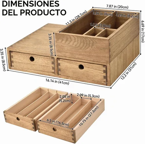 Vista 3 de KIRIGEN Organizador de estación de café de madera con cajones, soporte para Marrón oscuro