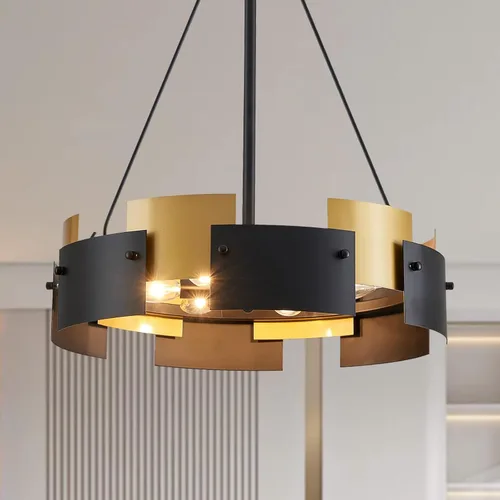Vista 14 de XINGQI Modernas lámparas de araña para comedor, lámpara colgante rústica geométrica de granja de 31 cm, lámpara de techo de metal negro de 4 luces