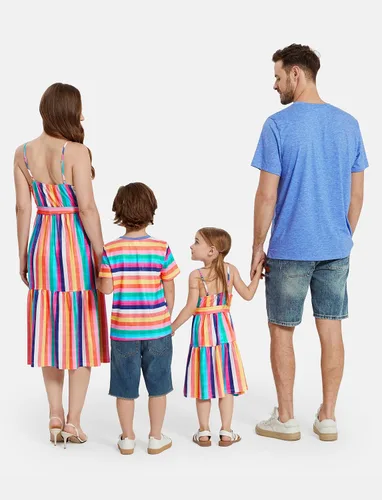 Vista 2 de PATPAT Trajes familiares a juego con tirantes delgados, sin mangas, vestido casual de verano para padre e hijo, camisas a juego