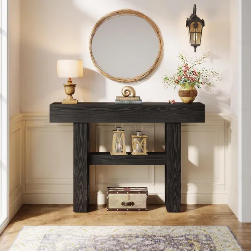 Vista 7 de Tribesigns Mesa consola de 41.34 pulgadas, mesa de entrada rústica con almacenamiento de 2 niveles, muebles de sofá estrecho para vestíbulo, sala