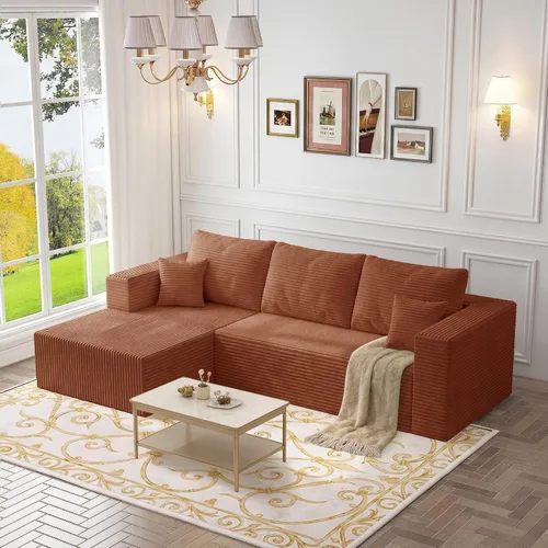 Vista 47 de Sofá otomano modular de pana de 28 pulgadas sin hueso, sofá otomano seccional para sala de estar, color beige
