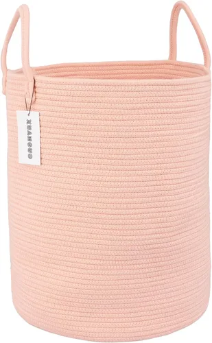 Vista 14 de XUANGUO - Cesta de lavandería de cuerda de algodón, cesta tejida de almacenamiento para ropa, cesta de mimbre para sala de estar, dormitorio, cesta