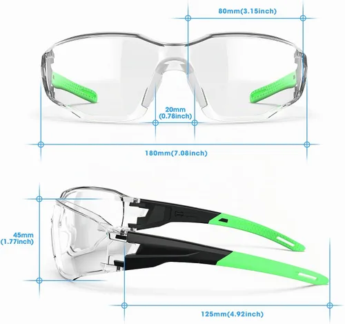 Vista 4 de Safety Glasses, Adjustable Anti-Fog Eye Protection For Men Women Negro&verde