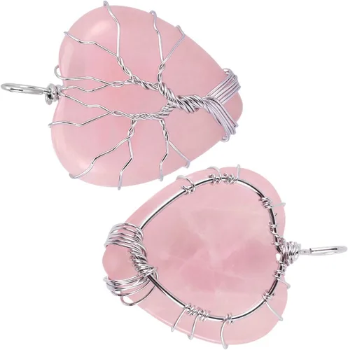 Vista 2 de TUMBEELLUWA Colgante de corazón curativo de árbol de cristal natural, collar de chakra envuelto en alambre con cuerda de cera Reiki elegante joyería