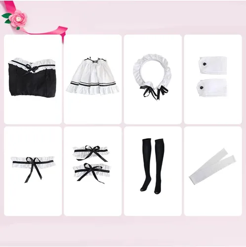 Vista 6 de Bleoavre Disfraz de Lolita de anime para sirvienta, disfraz de cosplay de Halloween
