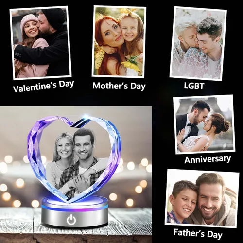 Vista 5 de Foto de cristal 3D, regalos personalizados para mujeres, mamá, papá, pareja, ella, regalo personalizado con tu propia foto, imagen de vidrio grabada