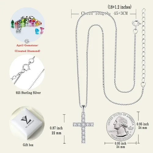 Vista 6 de YL Collar de cruz de mujer de plata de ley 925 con colgante de crucifijo de halo de gemas