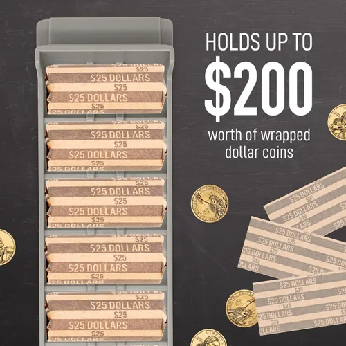 Vista 3 de Bandeja resistente para monedas de dólar con envoltorios de monedas, bandeja con capacidad para hasta $200 por bandeja, organizador apilable