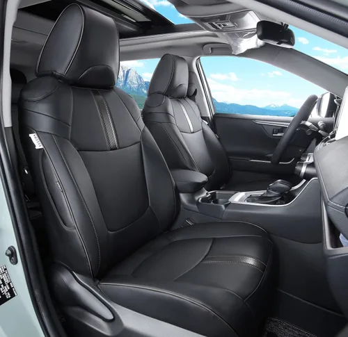 Vista 7 de Fundas de asiento RAV4 de ajuste personalizado, piel sintética impermeable para Toyota RAV4 2013-2018 (beige)