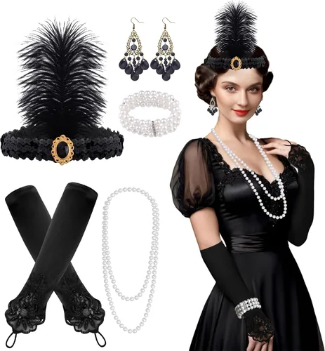 Vista 8 de FEPITO Juego de accesorios de los años 20 para mujer con diadema Conjunto C