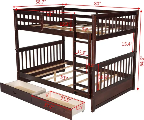 Vista 2 de Harper & Bright Designs Literas tamaño matrimonial con cajones de almacenamiento, base de litera desmontable de madera maciza sobre