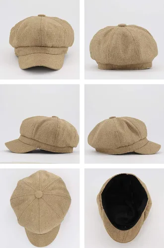 Vista 6 de Gisdanchz Gorra Cabbie de lino para mujer, 8 paneles, 6 78, Caqui