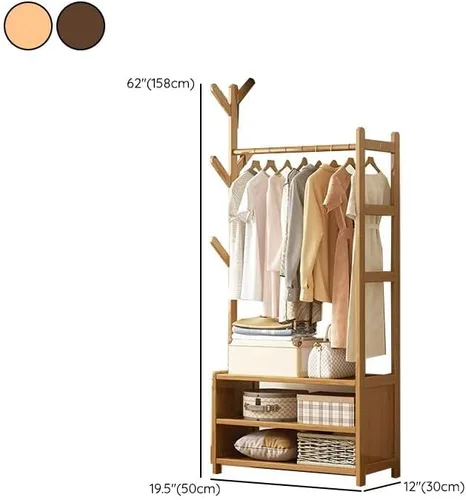 Vista 2 de Perchero de madera para colgar ropa con estantes de almacenamiento para entrada, pasillo, sala de estar