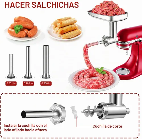 Vista 5 de FavorKit Accesorio para molinillo de alimentos de acero inoxidable para mezcladores KitchenAid, procesador de carne apto para lavavajillas, incluye