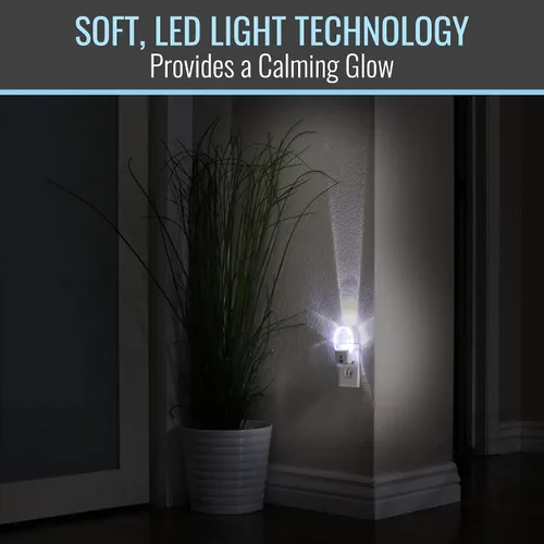 Vista 4 de HealthSmart Luz nocturna LED compacta, paquete de 2, tecnología de luz suave cálida, sensor de encendido/apagado automático, diseño moderno delgado
