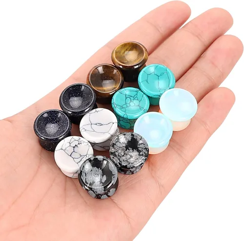 Vista 24 de Qmcandy - Juego de 6 pares / 16 pares de dilatadores para las orejas, de piedra mixta, expansores, conjunto de perforación corporal calibre 8G a 3/4