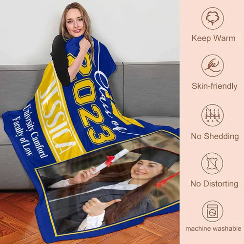 Vista 2 de YESCUSTOM Manta de graduado personalizada con collage de fotos, manta de fotos personalizada para graduados de clase de 2023, manta personalizada