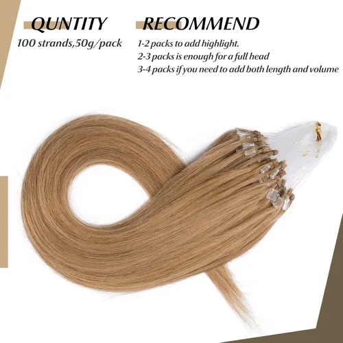 Vista 74 de SEGO Extensiones de cabello humano con micro cuentas, extensiones de cabello humano con micro bucle, lacio, natural, fusión fría, 1.76 oz/paquete