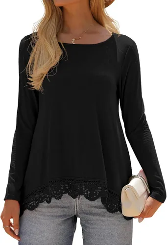 Vista 4 de QIXING - Blusa tipo túnica de manga larga con estampado de flores y cuello redondo para mujer