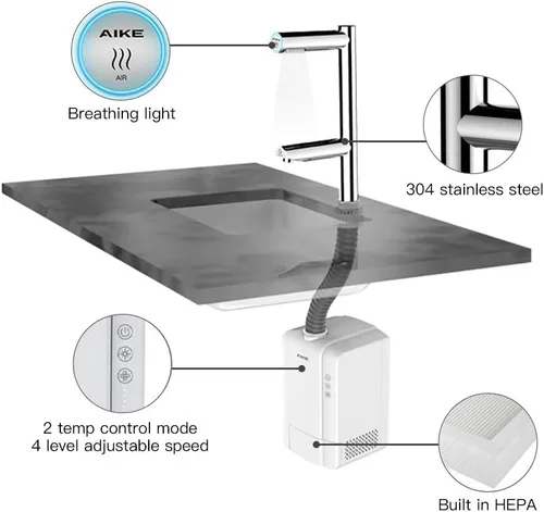 Vista 4 de AIKE Grifo Air Tap Secador de Manos de Alta Velocidad Lavado+Seco Modelo AK7130, Cromo "F"TAP Series,Wash and Dry,Standard Height for Most