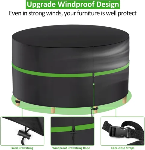 Vista 5 de Wanocean Fundas redondas para muebles de patio, 100% impermeables, antidecoloración, juego de sillas de mesa para exteriores, fundas redondas