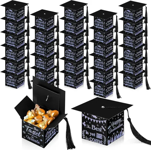 Vista 14 de Chuangdi 30 cajas de dulces de fiesta de felicitaciones graduadas, caja de casquillo de bricolaje con borlas para regalo de graduación, suministros