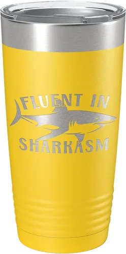Vista 17 de Fluent in Sharkasm Tumbler Sarcasm Travel Mug Funny Shark Gift Insulated Laser Engraved Coffee Cup 20 oz Black